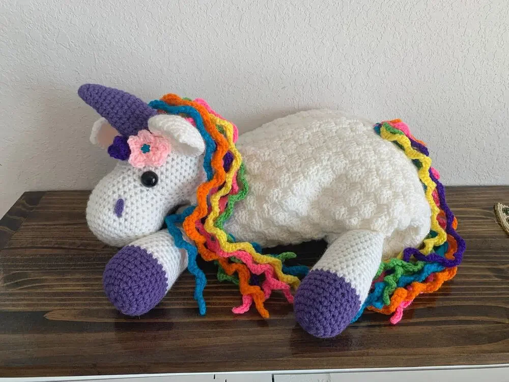 Handmade Crochet Rainbow Unicorn Plush Toy Pillow Blanket